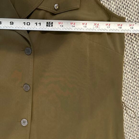 KAREN MILLEN Sleeveless Button Front Collared Olive Green Pleat Pocket Dress 10 - Picture 4 of 9